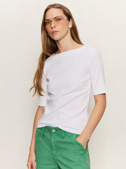 Sanctuary Clothing Classic - BOATNECK RIBBED TOP WHITE