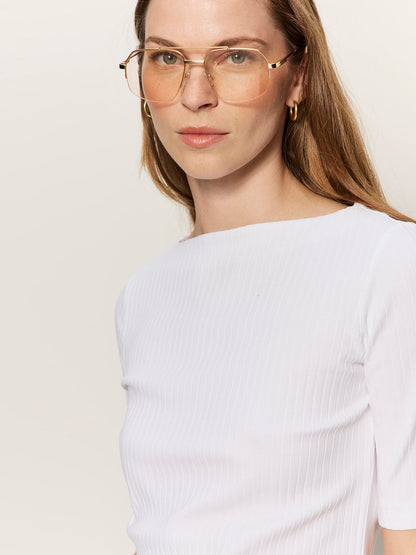 Sanctuary Clothing Classic - BOATNECK RIBBED TOP WHITE