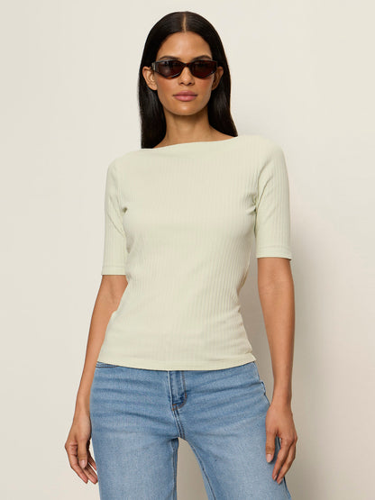 Sanctuary Clothing New - BOATNECK RIBBED TOP GREEN MIST