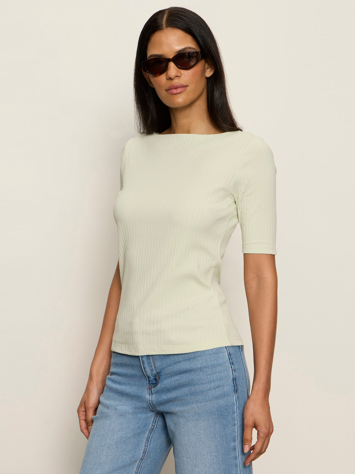 Sanctuary Clothing New - BOATNECK RIBBED TOP GREEN MIST