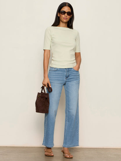 Sanctuary Clothing New - BOATNECK RIBBED TOP GREEN MIST