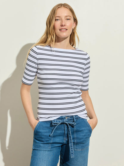 Sanctuary Clothing Quality - BOATNECK RIBBED TOP CHALK/BLACK STRIPE