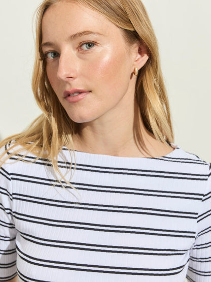 Sanctuary Clothing Quality - BOATNECK RIBBED TOP CHALK/BLACK STRIPE