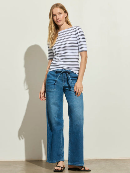 Sanctuary Clothing Quality - BOATNECK RIBBED TOP CHALK/BLACK STRIPE