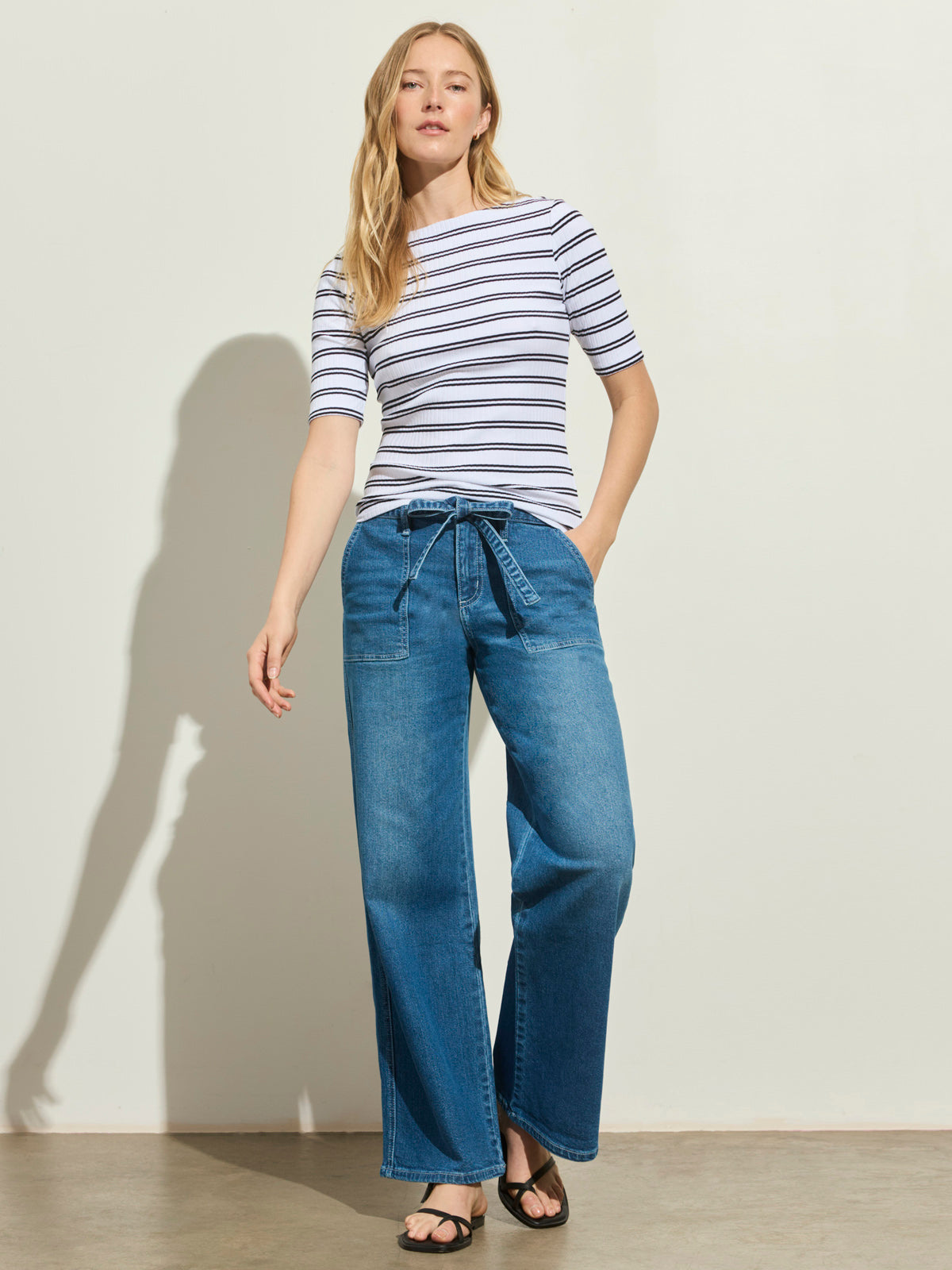 Sanctuary Clothing Quality - BOATNECK RIBBED TOP CHALK/BLACK STRIPE