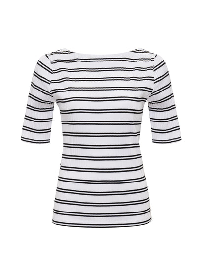 Sanctuary Clothing Quality - BOATNECK RIBBED TOP CHALK/BLACK STRIPE