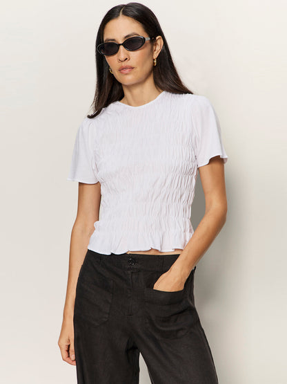 Sanctuary Clothing Deals - BETTER TOGETHER SMOCKED TOP WHITE