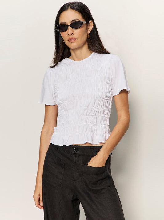 Sanctuary Clothing Deals - BETTER TOGETHER SMOCKED TOP WHITE