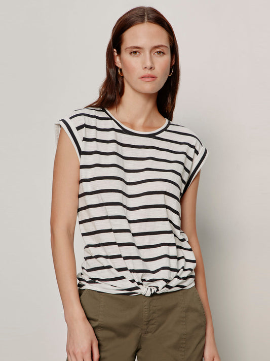 Sanctuary Clothing Special Offer - KNOTTED MUSCLE TEE CHALK/BLACK STRIPE