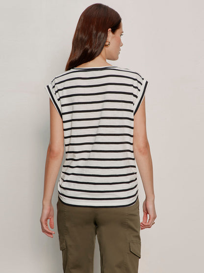 Sanctuary Clothing Special Offer - KNOTTED MUSCLE TEE CHALK/BLACK STRIPE