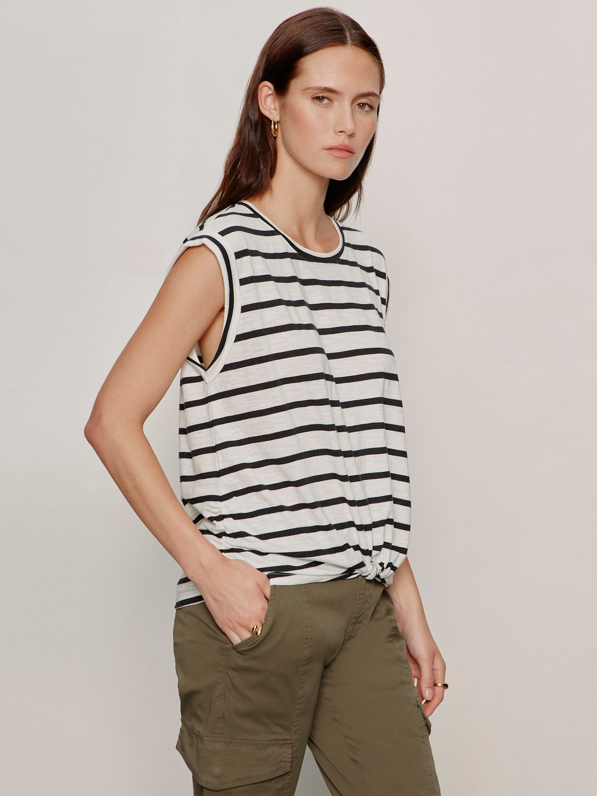 Sanctuary Clothing Special Offer - KNOTTED MUSCLE TEE CHALK/BLACK STRIPE