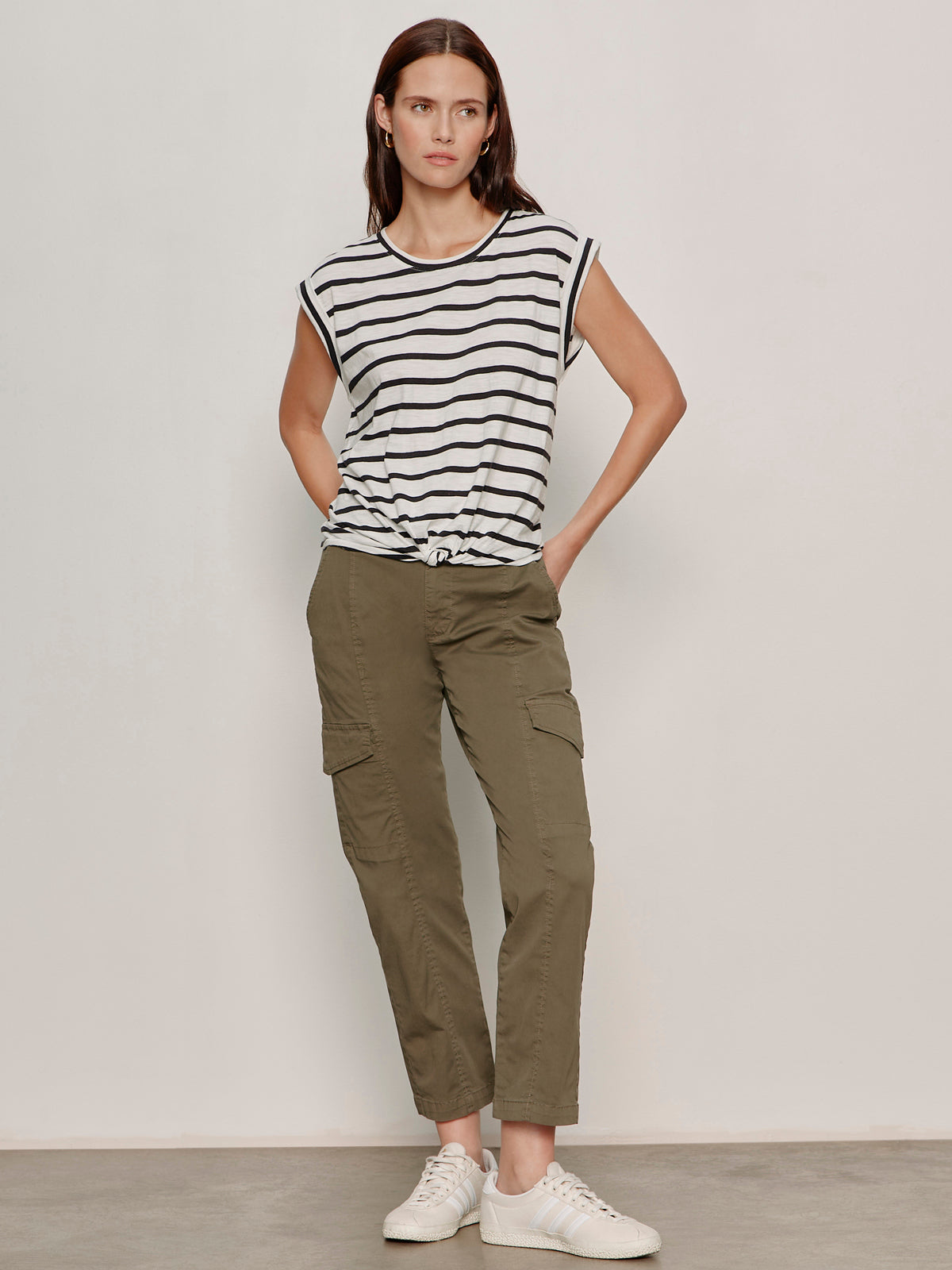 Sanctuary Clothing Special Offer - KNOTTED MUSCLE TEE CHALK/BLACK STRIPE