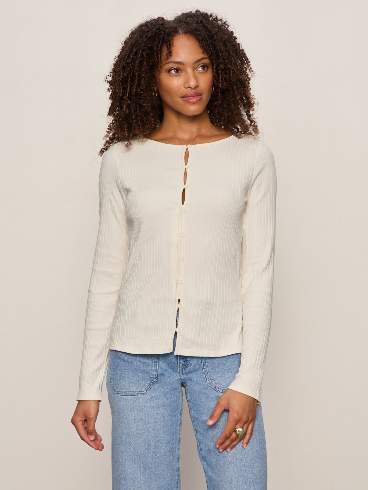 Sanctuary Clothing Featured - BUTTON FRONT RIBBED TOP COLLAGEN