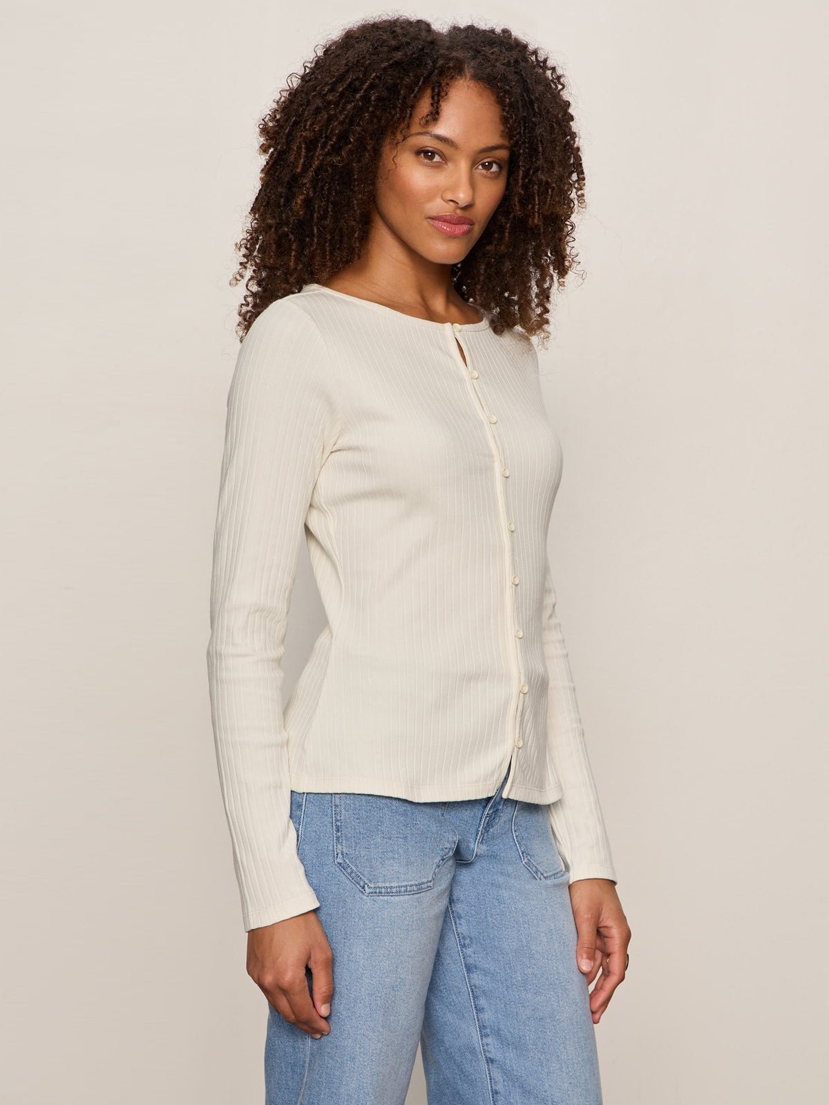 Sanctuary Clothing Featured - BUTTON FRONT RIBBED TOP COLLAGEN