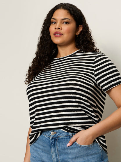 Sanctuary Clothing Premium - Perfect Textured Tee Black/Chalk Stripe Extended Sizing