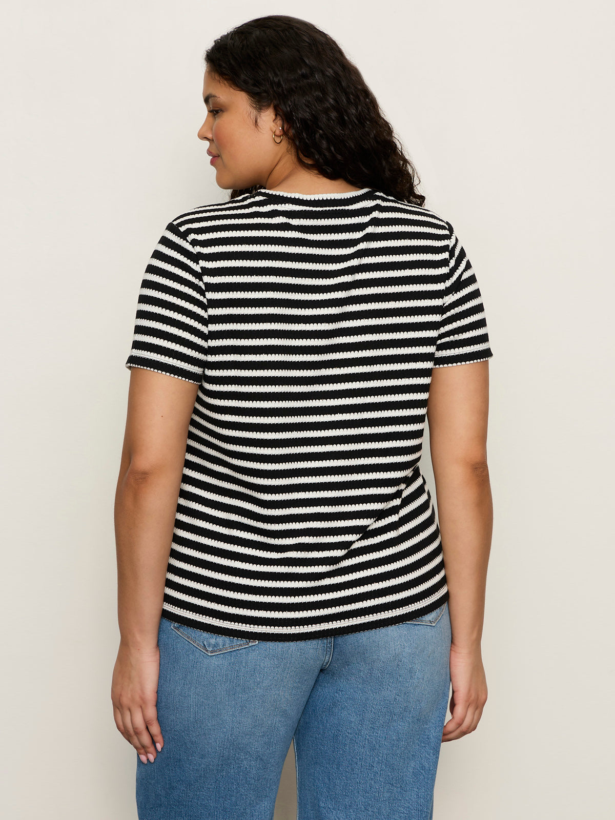 Sanctuary Clothing Premium - Perfect Textured Tee Black/Chalk Stripe Extended Sizing