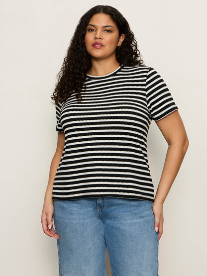 Sanctuary Clothing Premium - Perfect Textured Tee Black/Chalk Stripe Extended Sizing