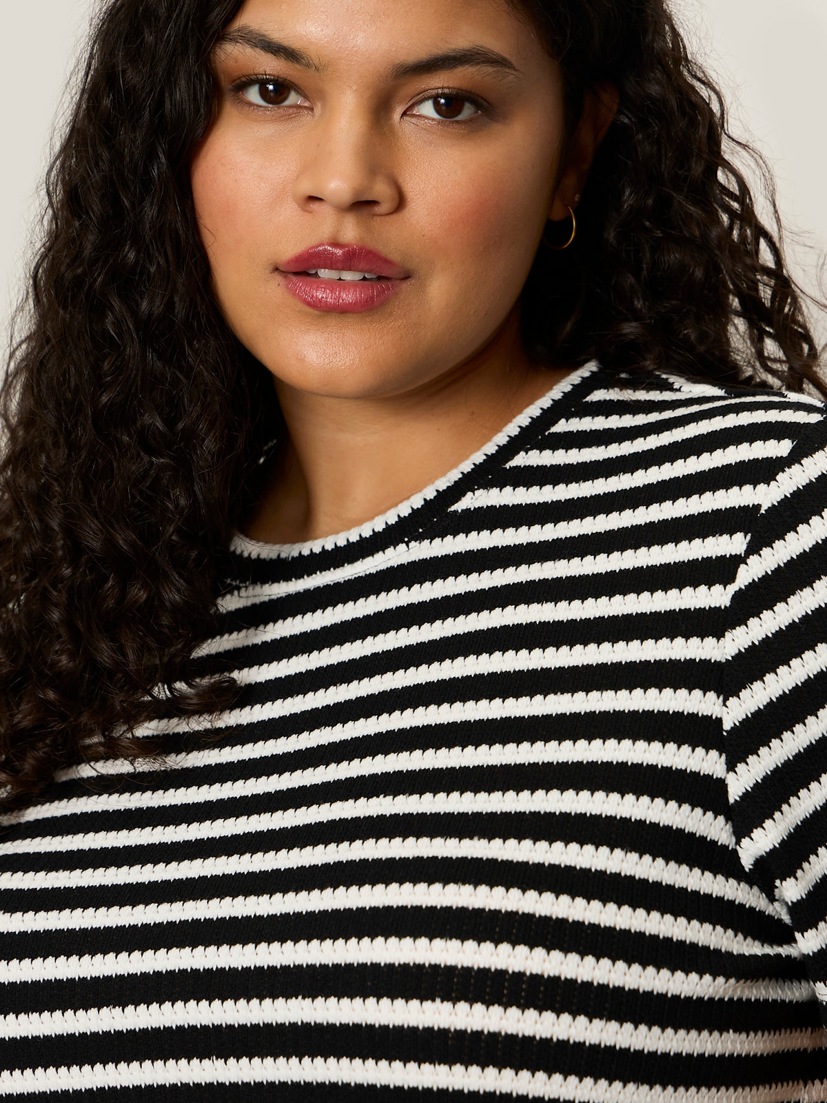 Sanctuary Clothing Premium - Perfect Textured Tee Black/Chalk Stripe Extended Sizing