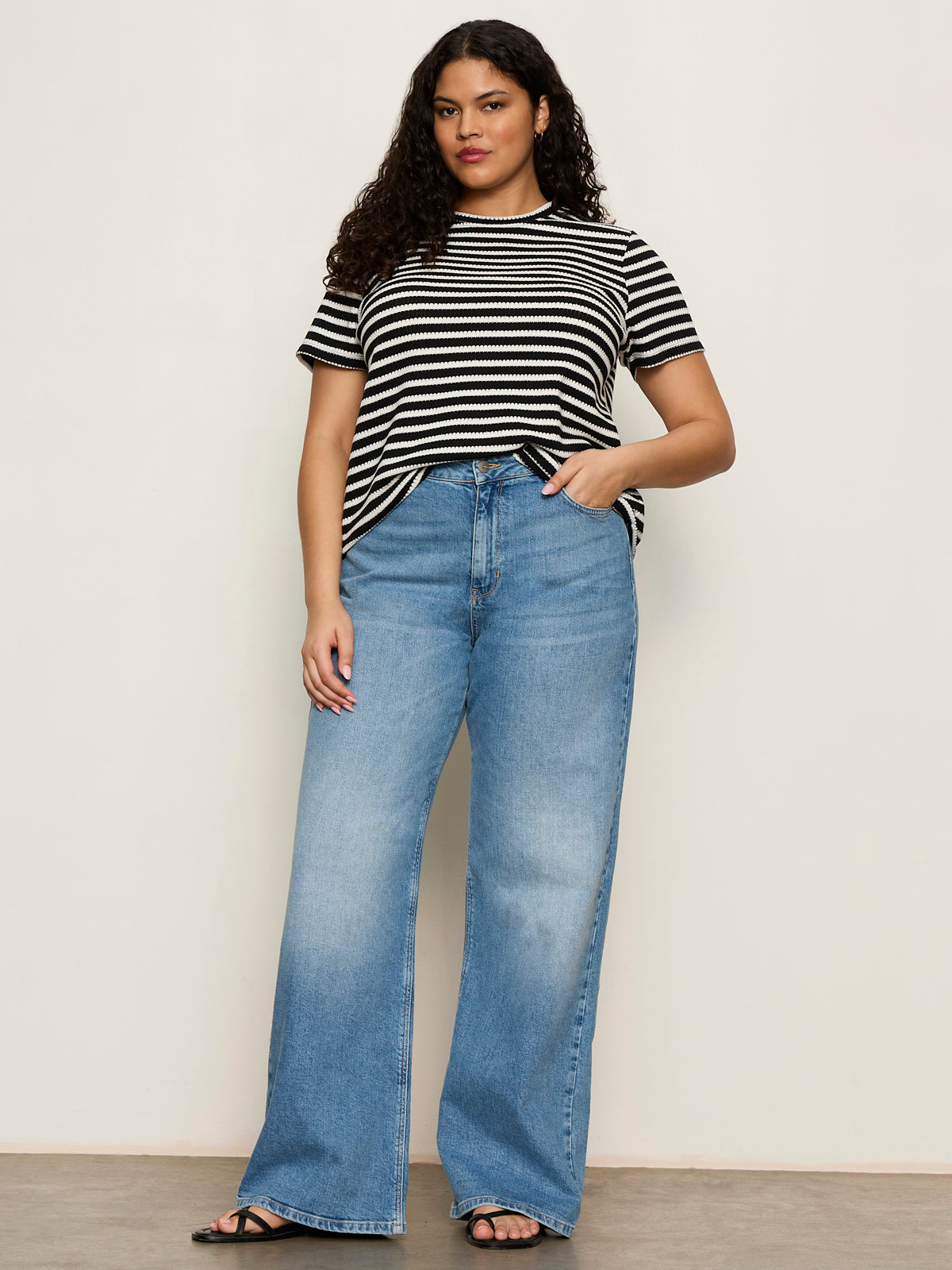 Sanctuary Clothing Premium - Perfect Textured Tee Black/Chalk Stripe Extended Sizing