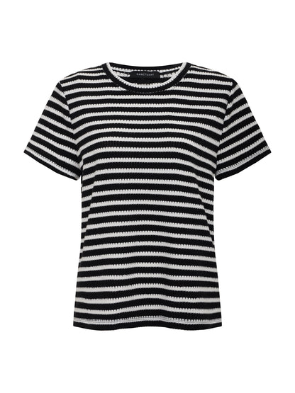 Sanctuary Clothing Premium - Perfect Textured Tee Black/Chalk Stripe Extended Sizing