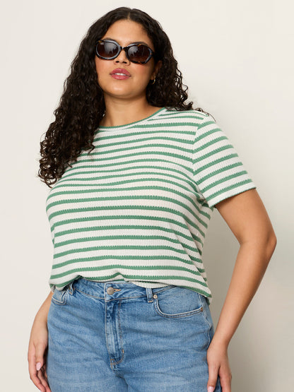 Sanctuary Clothing Great Value - Perfect Textured Tee Chalk/Green Juice Strip Extended Sizing
