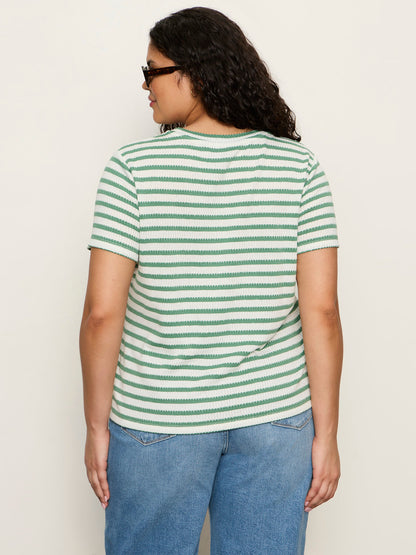 Sanctuary Clothing Great Value - Perfect Textured Tee Chalk/Green Juice Strip Extended Sizing