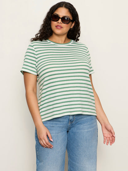 Sanctuary Clothing Great Value - Perfect Textured Tee Chalk/Green Juice Strip Extended Sizing