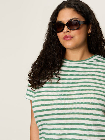 Sanctuary Clothing Great Value - Perfect Textured Tee Chalk/Green Juice Strip Extended Sizing