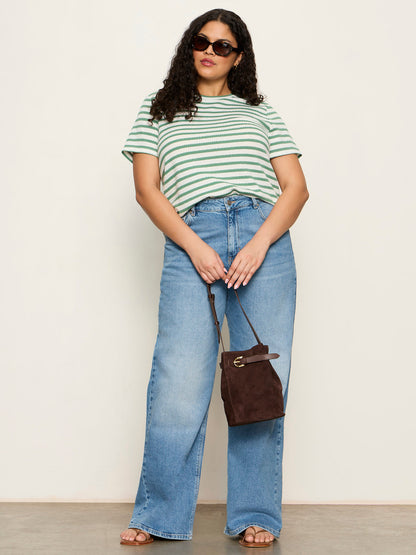Sanctuary Clothing Great Value - Perfect Textured Tee Chalk/Green Juice Strip Extended Sizing