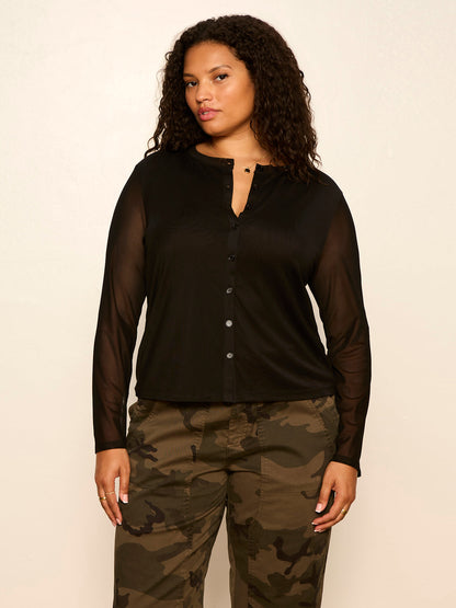 Sanctuary Clothing Customer Favorite - Mesh Long Sleeve Cardigan Black Extended Sizing