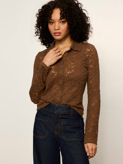 Sanctuary Clothing Classic - Dreamer Lace Shirt Cocoa Powder