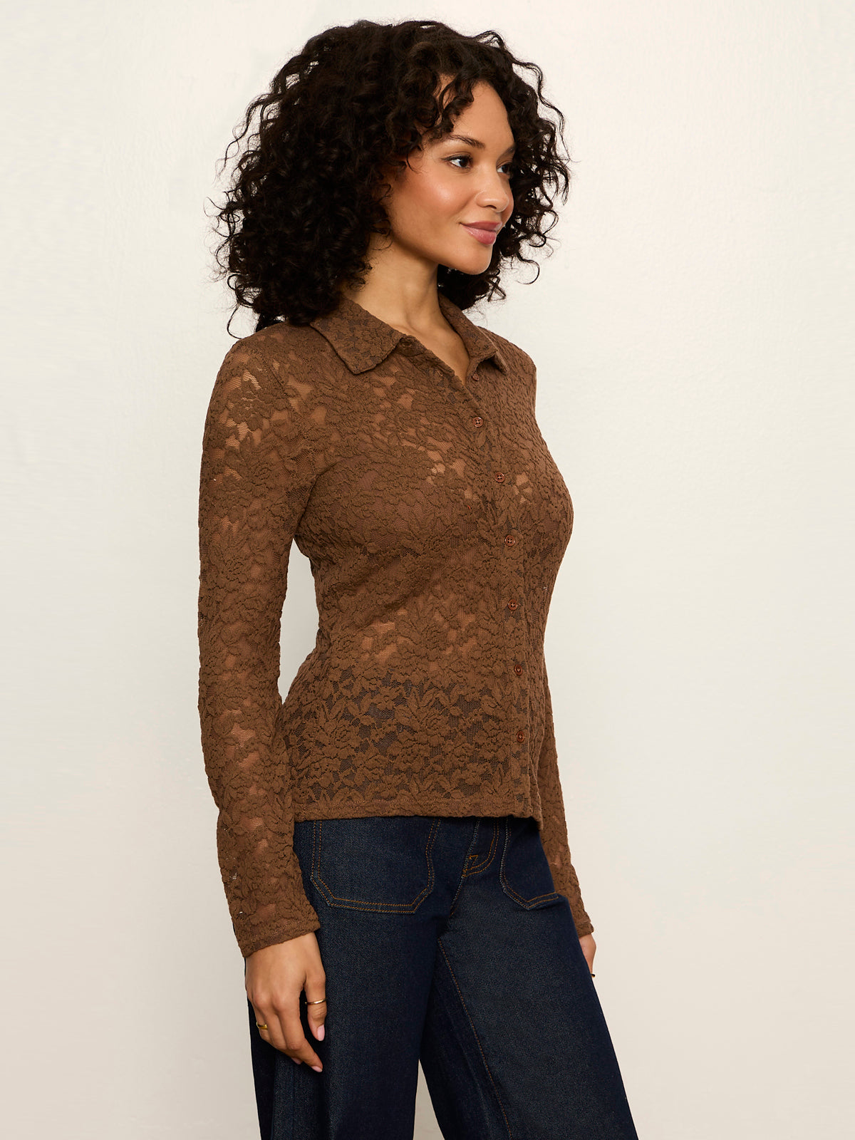 Sanctuary Clothing Classic - Dreamer Lace Shirt Cocoa Powder