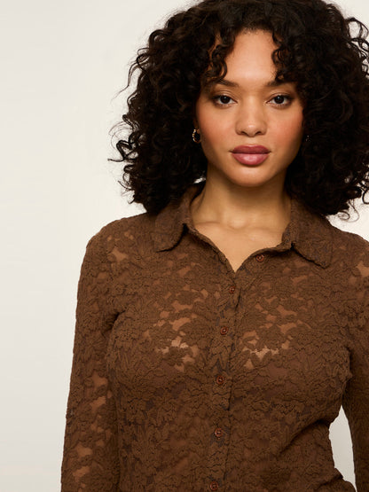 Sanctuary Clothing Classic - Dreamer Lace Shirt Cocoa Powder