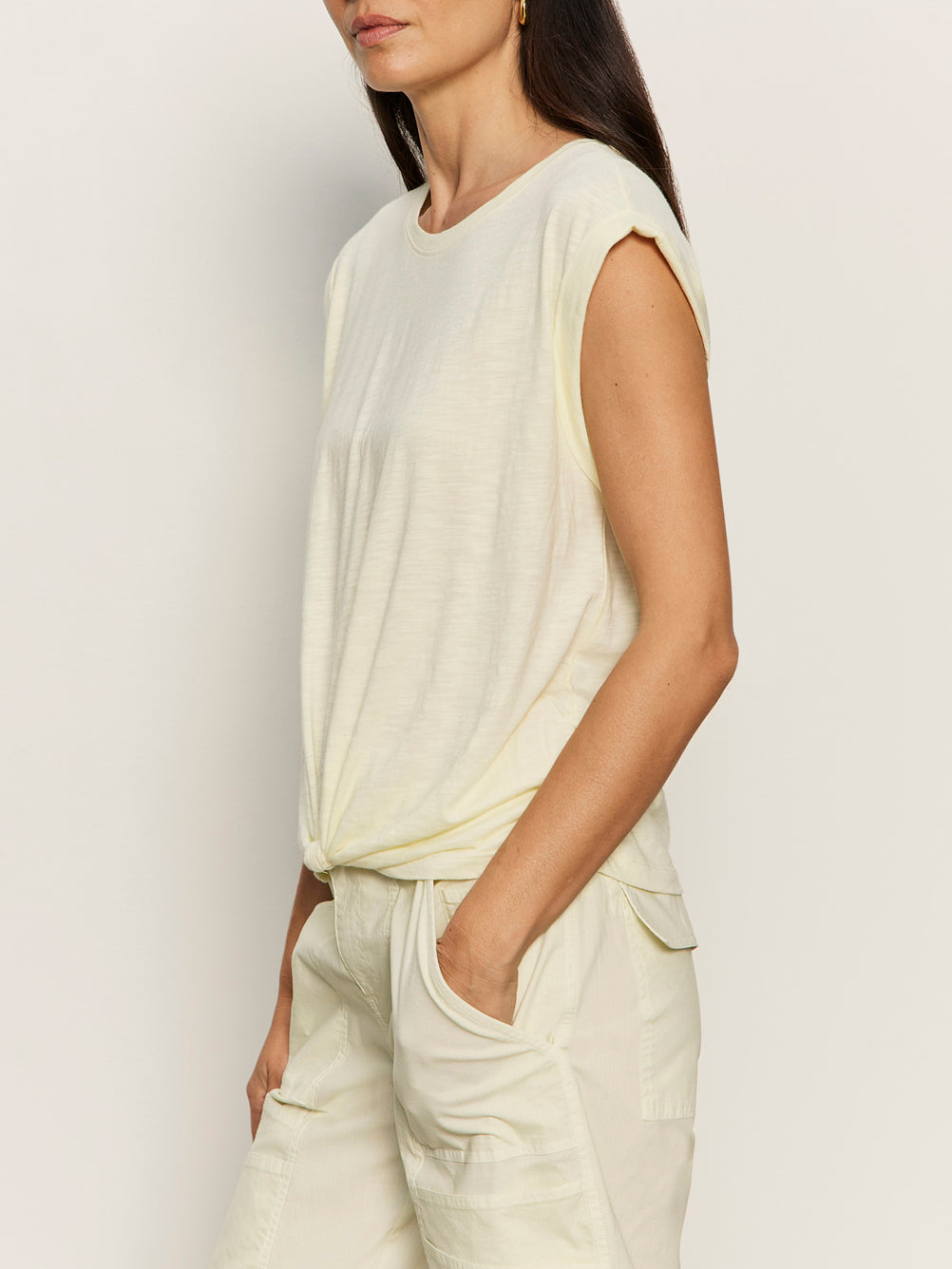 Sanctuary Clothing Trending - Knotted Muscle Tee Lemon Drop Petite Sizing